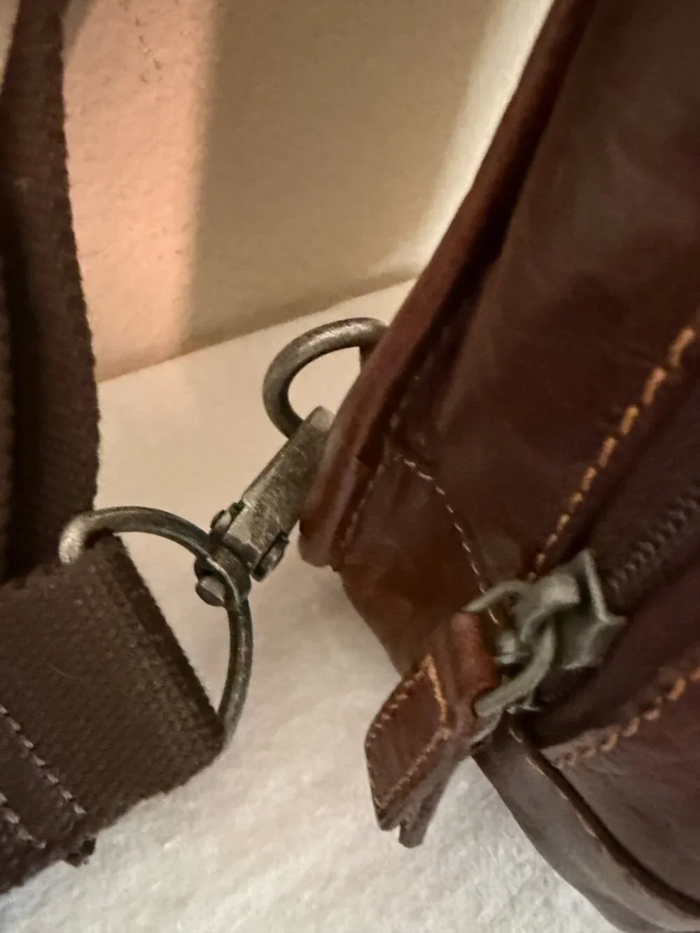 Jack Georges Leather Crossbody Backpack Brown Zip Closure Adjustable Strap Boho